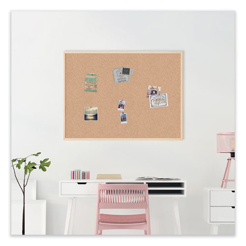 Image of U Brands Cork Bulletin Board, 48" x 36" (Actual Size: 47" x 35"), Tan Surface, Birch Finished Wood Frame