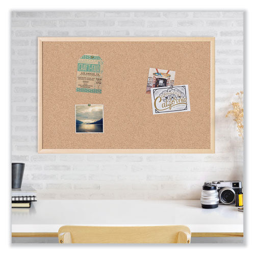 Image of U Brands Cork Bulletin Board, 48" x 36" (Actual Size: 47" x 35"), Tan Surface, Birch Finished Wood Frame