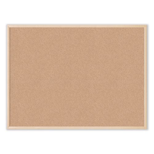 Image of U Brands Cork Bulletin Board, 48" x 36" (Actual Size: 47" x 35"), Tan Surface, Birch Finished Wood Frame