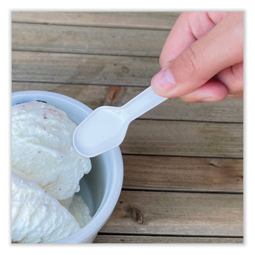 Image of Boardwalk® BWKTASTERSPOON Mediumweight Polypropylene Cutlery, Tasting Spoon, White, 3,000/Carton