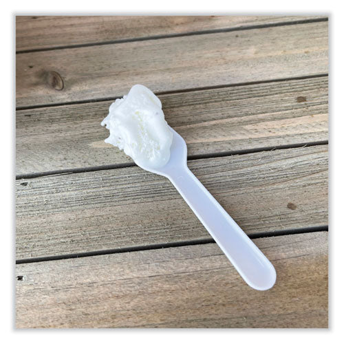Image of Boardwalk® BWKTASTERSPOON Mediumweight Polypropylene Cutlery, Tasting Spoon, White, 3,000/Carton