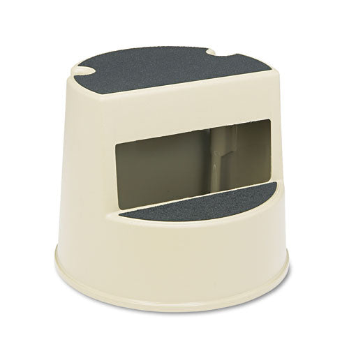 Image of Rubbermaid® Commercial FG252300BEIG Rolling Step Stool, Curved Design, 2-Step, Retracting Casters, 350 lb Capacity, 16" Diameter x 13.5"h, Beige