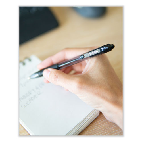 Image of Zebra® 23910 Z-Grip Ballpoint Pen, Retractable, Medium 0.7 mm, Black Ink, Clear/Black Barrel, 12/Pack