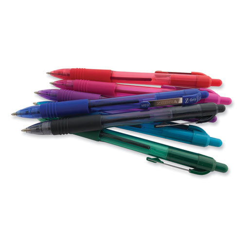 Image of Zebra® 23920 Z-Grip Ballpoint Pen, Retractable, Medium 0.7 mm, Blue Ink, Translucent Blue/Blue Barrel, 12/Pack