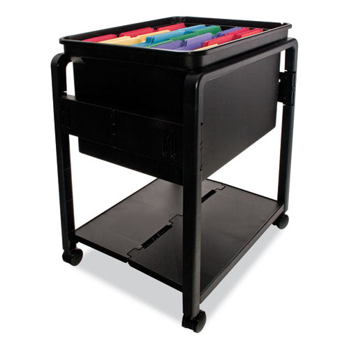 Image of Advantus AVT55758 Folding Mobile File Cart, Plastic, 1 Shelf, 1 Bin, 14.5" x 18.5" x 21.75", Black