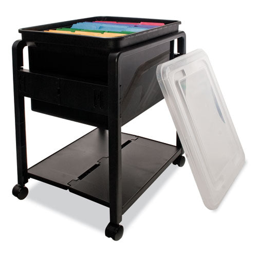 Image of Advantus AVT55758 Folding Mobile File Cart, Plastic, 1 Shelf, 1 Bin, 14.5" x 18.5" x 21.75", Black