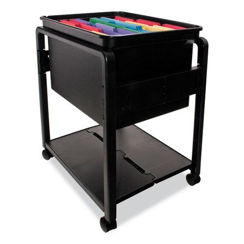 Image of Advantus AVT55758 Folding Mobile File Cart, Plastic, 1 Shelf, 1 Bin, 14.5" x 18.5" x 21.75", Black