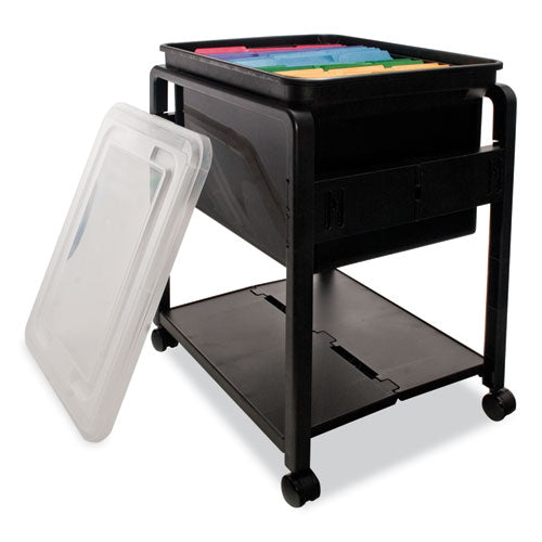Image of Advantus AVT55758 Folding Mobile File Cart, Plastic, 1 Shelf, 1 Bin, 14.5" x 18.5" x 21.75", Black