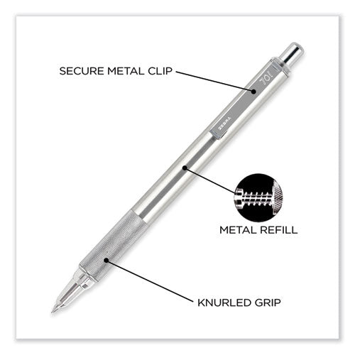 Image of Zebra® 29411 F-701 Ballpoint Pen, Retractable, Fine 0.7 Mm, Black Ink, Stainless Steel/black Barrel