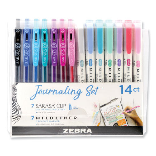 Image of Zebra® 10014 Mixed Writing Set, (7) 0.5 Mm Gel Pens, (7) 1 Mm/4 Mm Bullet/chisel-Tip Markers, Assorted Colors