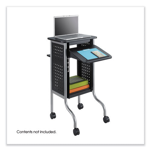 Image of Safco® 8945BL Scoot Presentation Cart, 50 lb Capacity, 4 Shelves, 21.5" x 30.25" x 40.5", Black