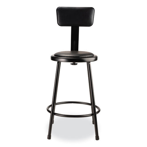 Image of NPS® 6424B10 6400 Series Heavy Duty Vinyl Padded Stool with Backrest, Supports 300 lb, 24" Seat Height, Black Seat, Black Back, Black Base