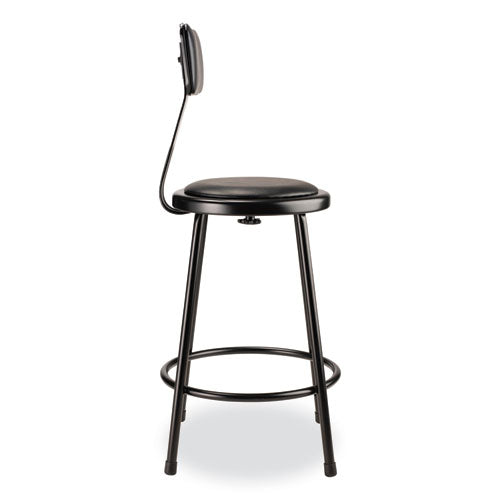 Image of NPS® 6424B10 6400 Series Heavy Duty Vinyl Padded Stool with Backrest, Supports 300 lb, 24" Seat Height, Black Seat, Black Back, Black Base