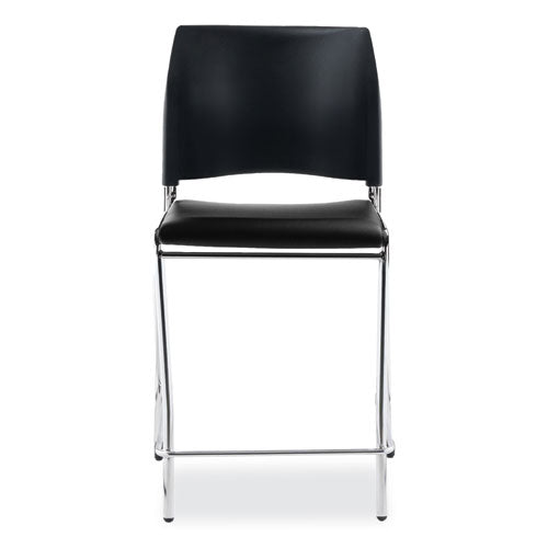 Image of NPSÂ® Cafetorium Counter Height Stool, Padded, Supports Up to 300 lb, 24" Seat Height, Black Seat, Black Back, Chrome Base