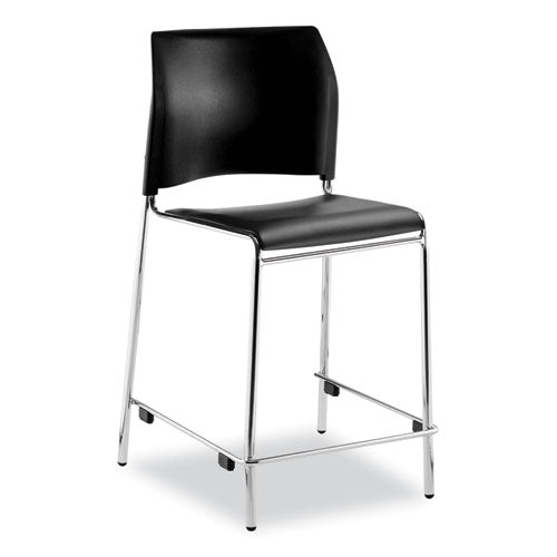 Image of NPSÂ® Cafetorium Counter Height Stool, Padded, Supports Up to 300 lb, 24" Seat Height, Black Seat, Black Back, Chrome Base