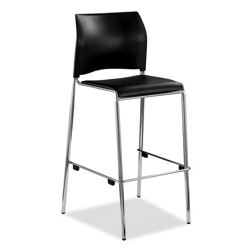 Image of NPS® 8710B1110 Cafetorium Bar Height Stool, Padded Seat/Back, Supports Up to 500 lb, 31" Seat Height, Black Seat, Black Back,Chrome Base