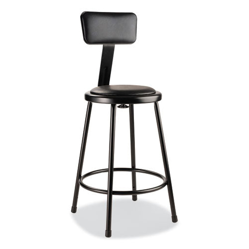 Image of NPS® 6424B10 6400 Series Heavy Duty Vinyl Padded Stool with Backrest, Supports 300 lb, 24" Seat Height, Black Seat, Black Back, Black Base