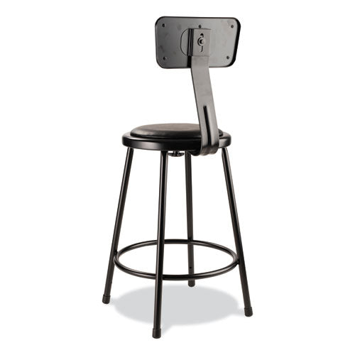 Image of NPS® 6424B10 6400 Series Heavy Duty Vinyl Padded Stool with Backrest, Supports 300 lb, 24" Seat Height, Black Seat, Black Back, Black Base