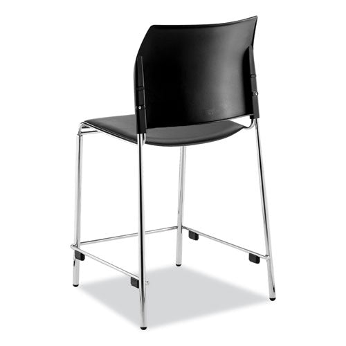 Image of NPSÂ® Cafetorium Counter Height Stool, Padded, Supports Up to 300 lb, 24" Seat Height, Black Seat, Black Back, Chrome Base