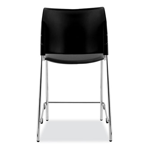 Image of NPSÂ® Cafetorium Counter Height Stool, Padded, Supports Up to 300 lb, 24" Seat Height, Black Seat, Black Back, Chrome Base