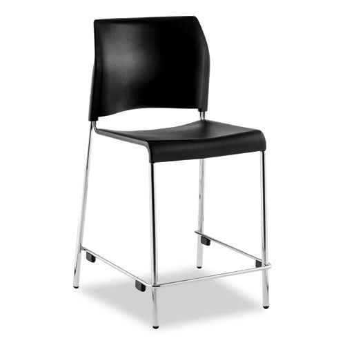 Image of NPS® 8810C1110 Cafetorium Counter Height Stool, Supports Up to 300 lb, 24" Seat Height, Black Seat, Black Back, Chrome Base