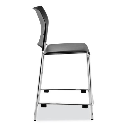 Image of NPSÂ® Cafetorium Counter Height Stool, Padded, Supports Up to 300 lb, 24" Seat Height, Black Seat, Black Back, Chrome Base
