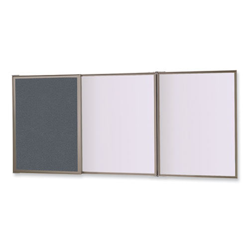 Image of Ghent 41302 VisuALL PC Whiteboard Cabinet with Fabric Bulletin Board Exterior Doors, 36" x 24", Gray/White Surface, Satin Aluminum Frame