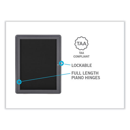 Image of Ghent OVG1-F90 Ovation 1 Door Enclosed Fabric Bulletin Board, 24.13" x 33.75", Beige Surface, Powder-Coated Gray Aluminum Frame