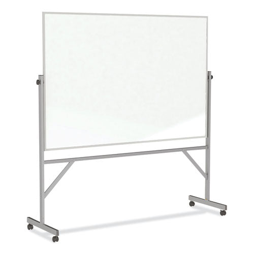 Image of Ghent ARM1M146 Reversible Magnetic Porcelain Whiteboard with Aluminum Frame, 77.25" x 78.13", White Surface, Satin Aluminum Frame