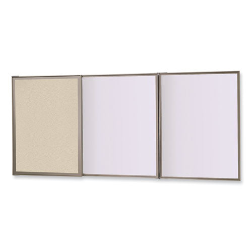 Image of Ghent 41300 VisuALL PC Whiteboard Cabinet with Fabric Bulletin Board Exterior Doors, 36" x 24", Beige/White Surface, Satin Aluminum Frame