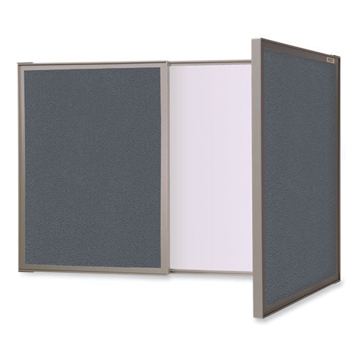 Image of Ghent 41302 VisuALL PC Whiteboard Cabinet with Fabric Bulletin Board Exterior Doors, 36" x 24", Gray/White Surface, Satin Aluminum Frame
