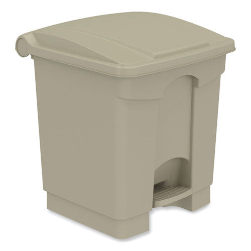 Image of Safco® 9924TN Plastic Step-On Receptacle, 8 gal, Metal, Tan