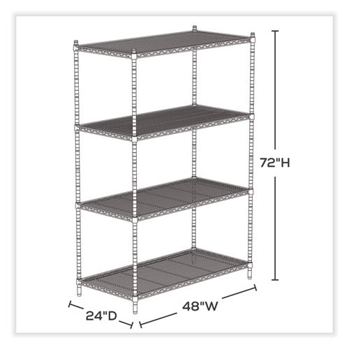 Image of Safco® 5294BL Industrial Wire Shelving, Four-Shelf, 48w x 24d x 72h, Black
