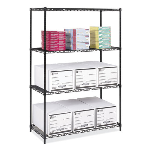 Image of Safco® 5294BL Industrial Wire Shelving, Four-Shelf, 48w x 24d x 72h, Black