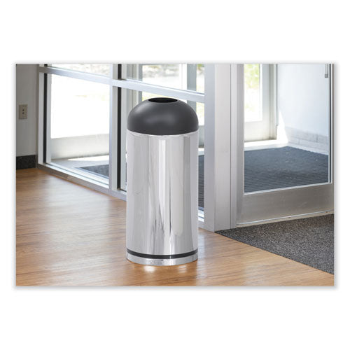 Image of Safco® 9871 Waste Receptacle, 15 gal, Steel, Stainless Steel/Black