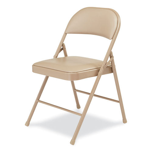 Image of BASICS by NPS® 951 950 Series Vinyl Padded Steel Folding Chair, Supports Up to 250 lb, 17.75" Seat Height, Beige, 4/Carton