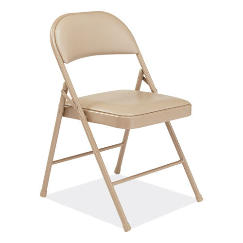 Image of BASICS by NPS® 951 950 Series Vinyl Padded Steel Folding Chair, Supports Up to 250 lb, 17.75" Seat Height, Beige, 4/Carton