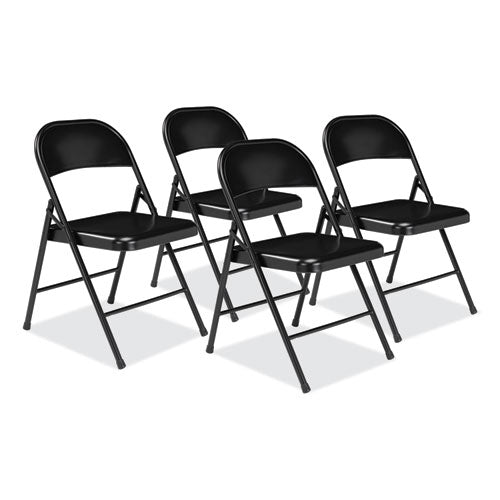 Image of BASICS by NPS® 910 900 Series All-Steel Folding Chair, Supports Up to 250 lb, 17.75" Seat Height, Black Seat, Black Back, Black Base, 4/Carton