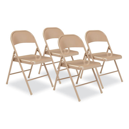 Image of BASICS by NPS® 901 900 Series All-Steel Folding Chair, Supports Up to 250 lb, 17.75" Seat Height, Beige Seat, Beige Back, Beige Base, 4/Carton