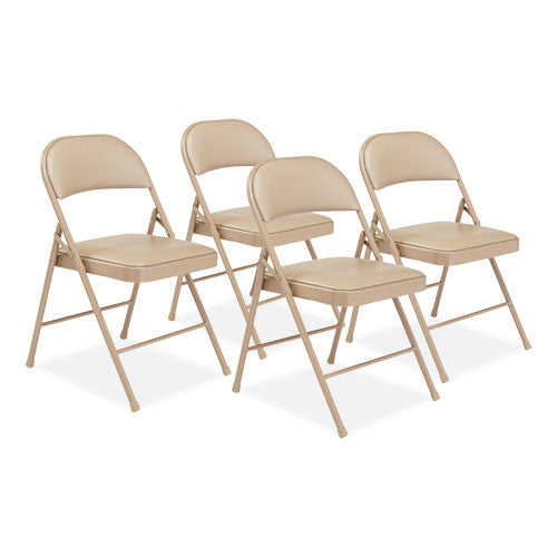 Image of BASICS by NPS® 951 950 Series Vinyl Padded Steel Folding Chair, Supports Up to 250 lb, 17.75" Seat Height, Beige, 4/Carton