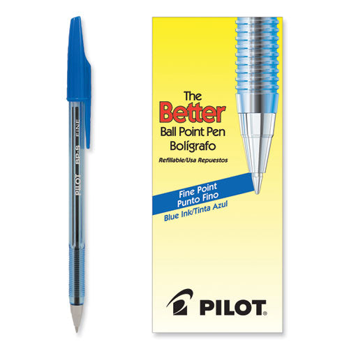 Image of Pilot® 36011 Better Ballpoint Pen, Stick, Fine 0.7 Mm, Blue Ink, Translucent Blue Barrel, Dozen