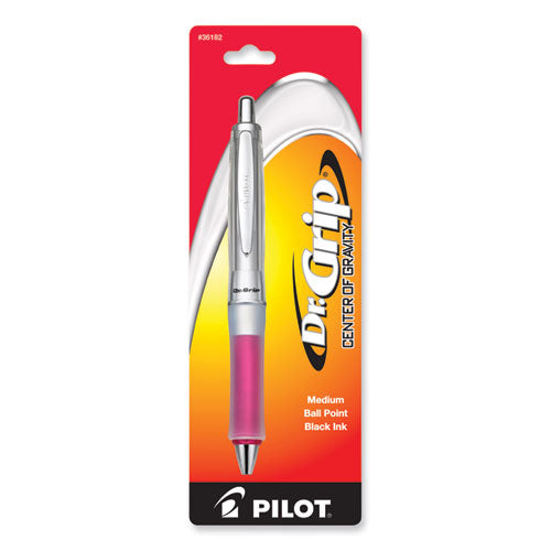 Image of Pilot® 36182 Dr. Grip Center of Gravity Ballpoint Pen, Retractable, Medium 1 mm, Black Ink, Silver/Pink Barrel