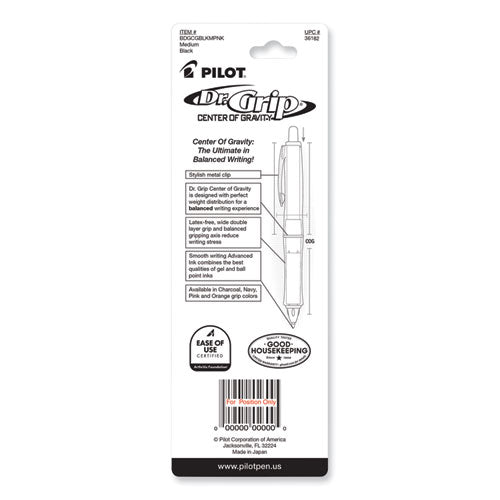 Image of Pilot® 36182 Dr. Grip Center of Gravity Ballpoint Pen, Retractable, Medium 1 mm, Black Ink, Silver/Pink Barrel