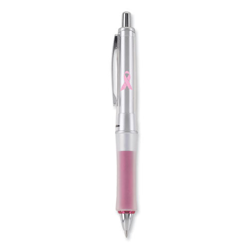 Image of Pilot® 36192 Dr. Grip Center of Gravity Breast Cancer Awareness Ballpoint Pen, Retractable, Medium 1 mm, Black Ink, Silver/Pink Barrel