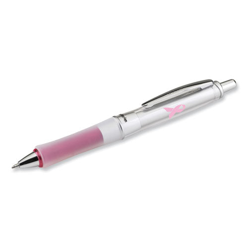Image of Pilot® 36192 Dr. Grip Center of Gravity Breast Cancer Awareness Ballpoint Pen, Retractable, Medium 1 mm, Black Ink, Silver/Pink Barrel