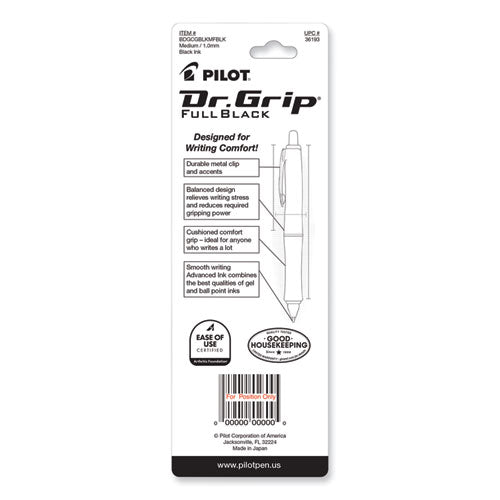 Image of Pilot® 36193 Dr. Grip Fullblack Advanced Ink Ballpoint Pen, Retractable, Medium 1 Mm, Black Ink, Black Barrel