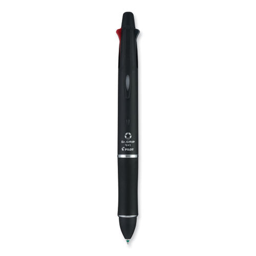 Image of Pilot® 36220 Dr. Grip 4 + 1 Multi-Color Ballpoint Pen/Pencil, Retractable, 0.7mm Pen/0.5mm Pencil, Black/Blue/Green/Red Ink, Black Barrel