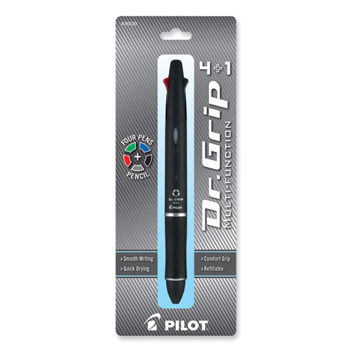 Image of Pilot® 36220 Dr. Grip 4 + 1 Multi-Color Ballpoint Pen/Pencil, Retractable, 0.7mm Pen/0.5mm Pencil, Black/Blue/Green/Red Ink, Black Barrel