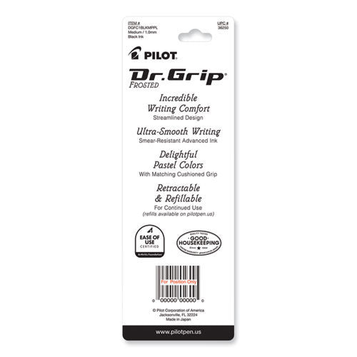 Image of Pilot® 36250 Dr. Grip Frosted Advanced Ink Ballpoint Pen, Retractable, Medium 1 Mm, Black Ink, Purple Barrel
