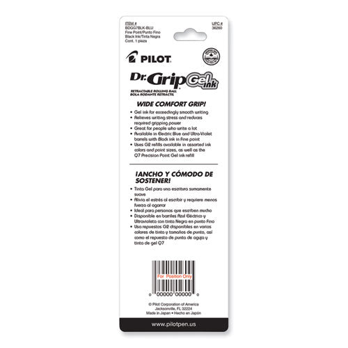 Image of Pilot® PIL36260 Dr. Grip Gel Pen, Retractable, Fine 0.7 mm, Black Ink, Translucent Blue Barrel